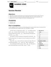 Naming Ions Section Review Answers Reader