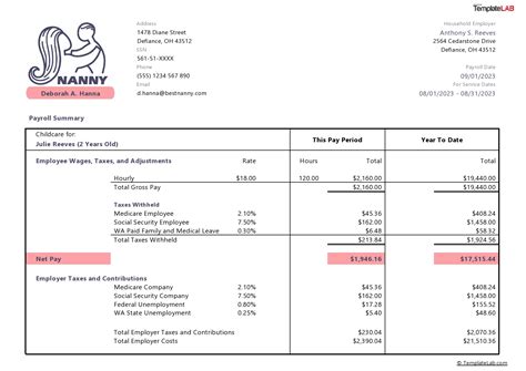 Nanny Payroll Excel Template