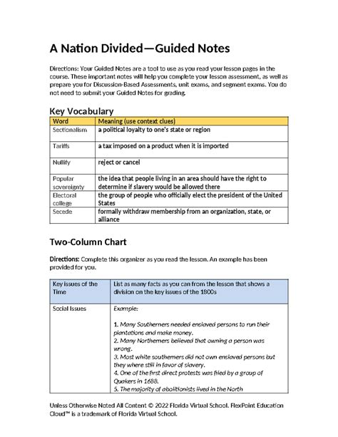 Nation Divided Guided Answers PDF