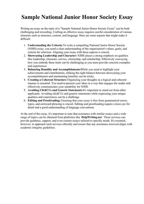 National Junior Honor Society Essay Examples: A Comprehensive Guide