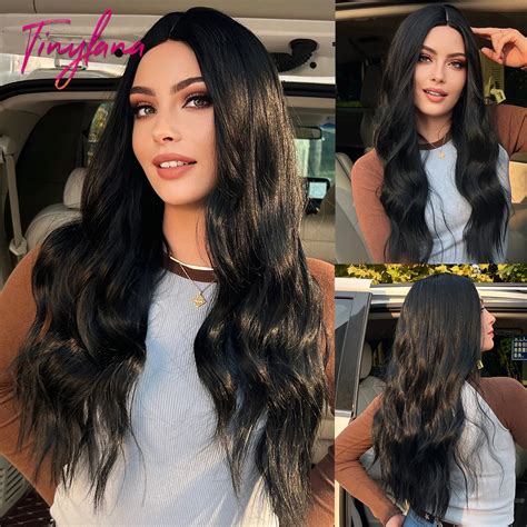 Natural Black Wavy Synthetic Long Wigs