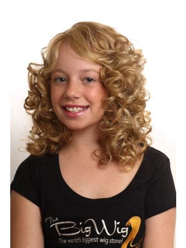 Natural Blonde Curly Shoulder Length Kids Wigs