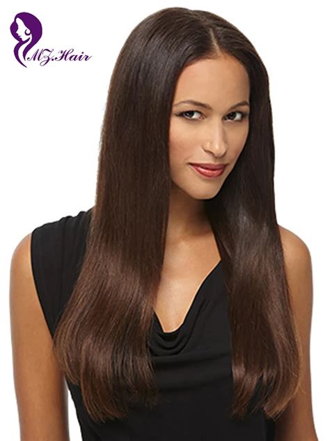 Natural Brown Straight Remy Human Hair Long Wigs