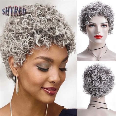 Natural Curly Short Synthetic Grey Wigs