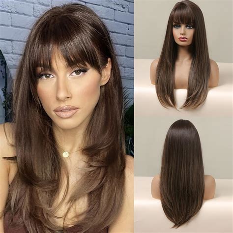 Natural Long VS Straight 24" Heat Resistant Ombre Brown Wigs