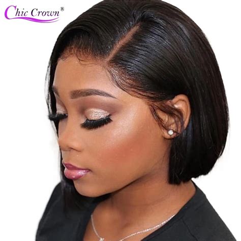 Natural Looking Short Wigs 8" Straight Lace Front Black Layered Wigs