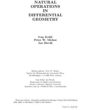 Natural Operations in Differential Geometry 1st Edition Doc