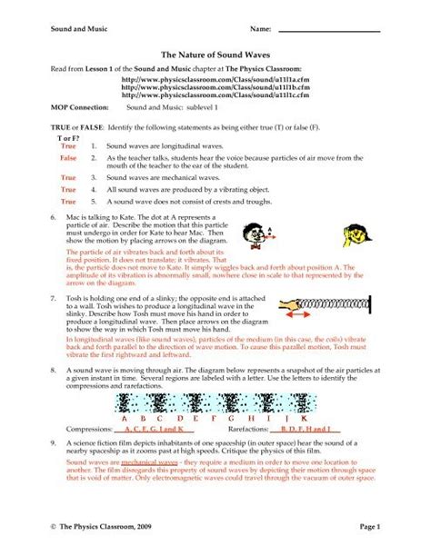 Nature Of Sound Waves Physics Classroom Answers Reader