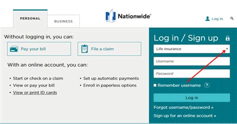 Navigate to the Nationwide Insurance Log In Page: