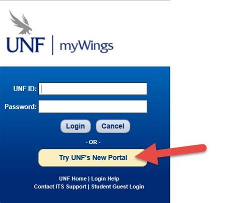 Navigate to the mywings unf login page: