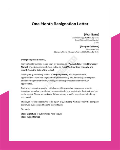 Navigating the Resignation Process with a One-Month Notice