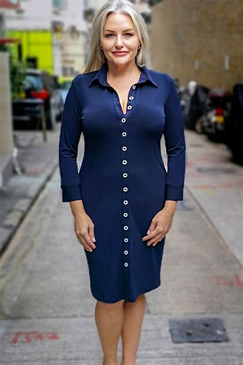 Navy Blue Button-Down Shirt Dress: