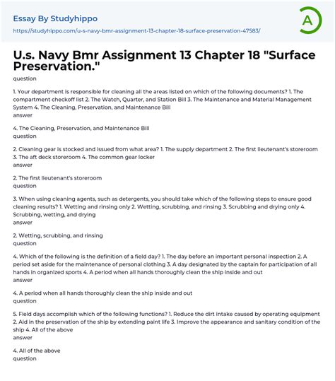 Navy Bmr Assignment 8 Answers Doc