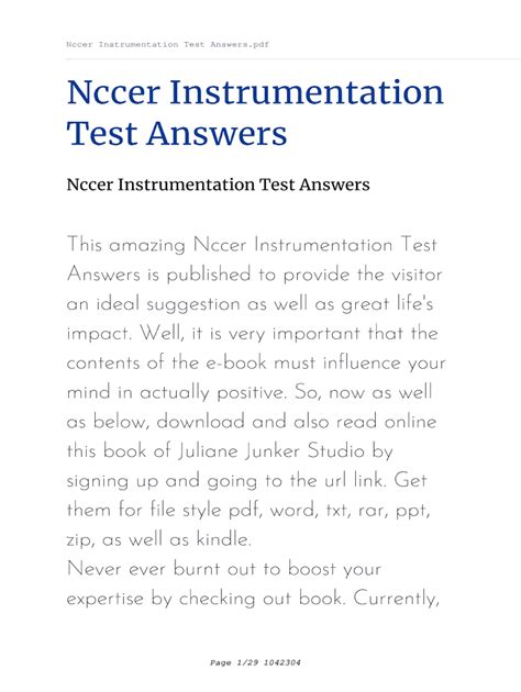 Nccer Instrumentation Test And Answer PDF