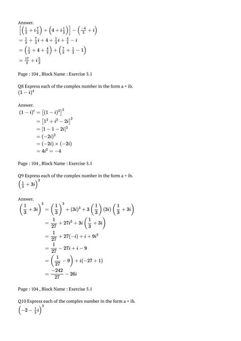 Ncert Maths 11 Complex Number Solution Pdf PDF