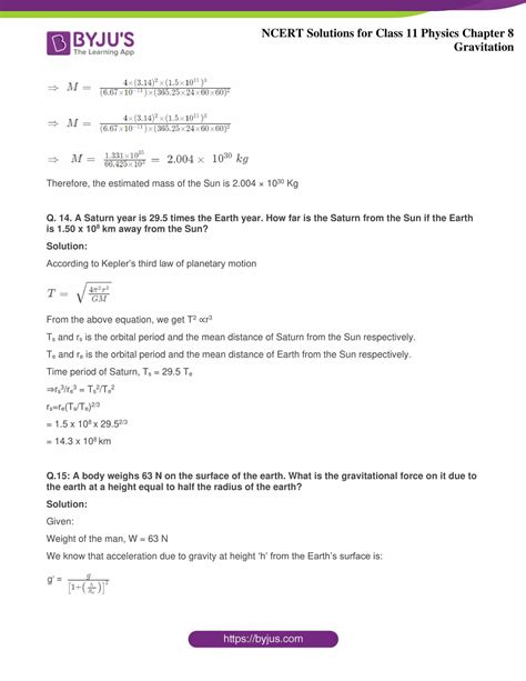 Ncert Solutions Ch Gravitation Class 11 PDF