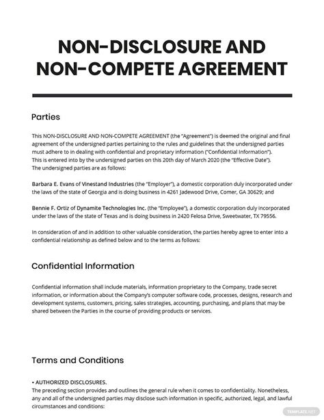 Nda And Non Compete Agreement Template