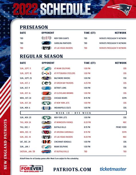 Ne Patriots Schedule Printable