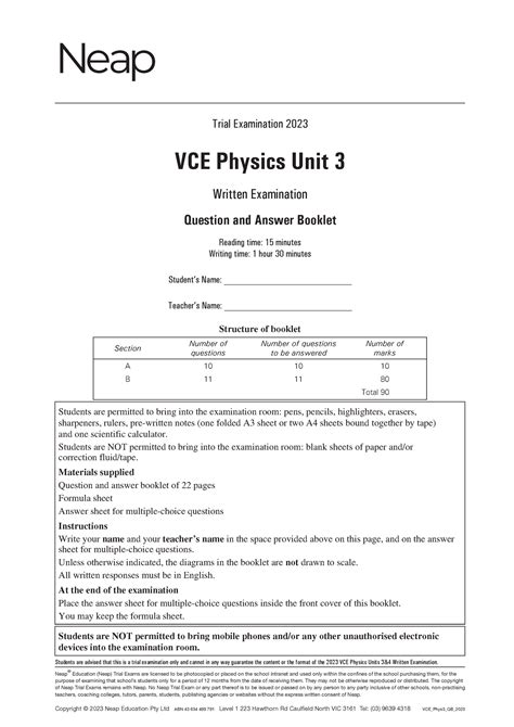 Neap Physics Unit 3 Exam Answers PDF