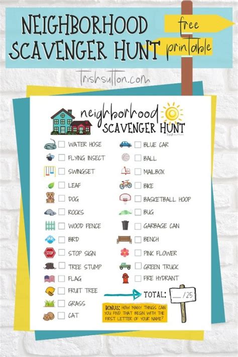 Neighborhood Scavenger Hunt Printable