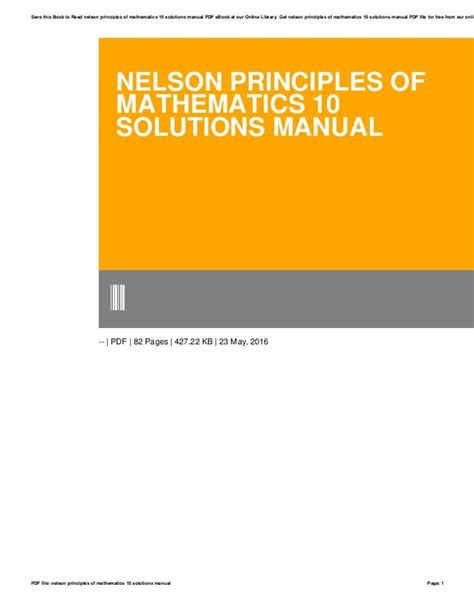 Nelson Principles Of Mathematics 10 Solution Manual Kindle Editon