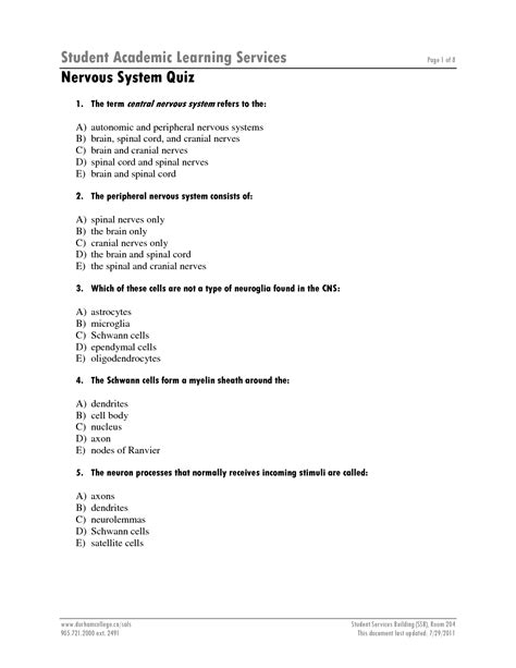 Nervous System Quiz Questions And Answers PDF