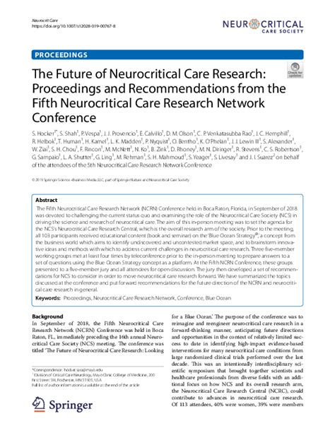 Neurocritical Care Proceedings of a Workshop Held As Part of the World Conference, Edinburgh, Scotl PDF