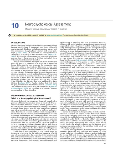 Neuropsychological Assessment of Neuropsychiatric Disorders Reader