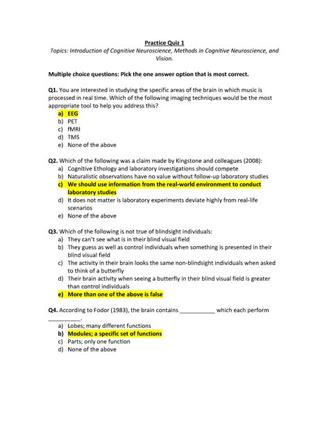 Neuroscience Sinauer Quiz Answers Doc