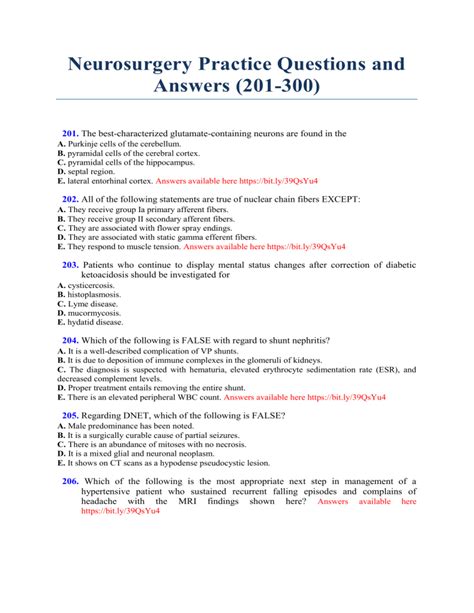 Neurosurgery Practice Questions And Answers Doc