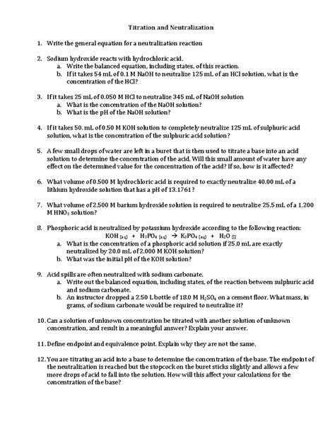 Neutralization Reactions And Titration Answers PDF