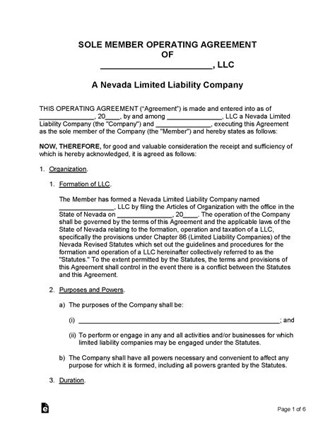Nevada Llc Operating Agreement Template