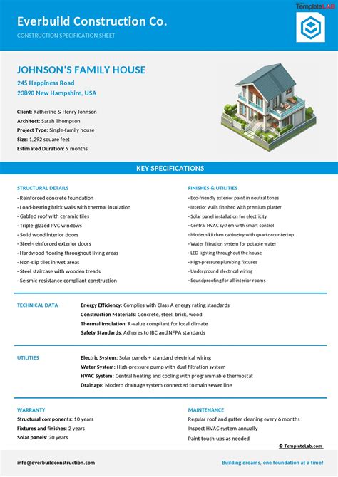 New Construction Spec Sheet Template