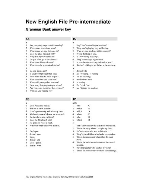 New English File Elementary Grammar Bank Answers Epub