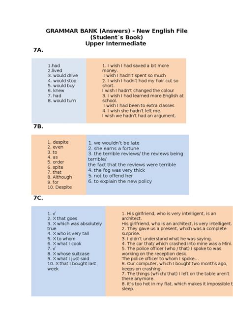 New English File Upper Grammar Bank Answers Epub