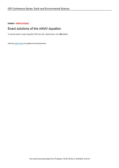 New Explicit And Exact Solutions To The Mkdv Equation Epub