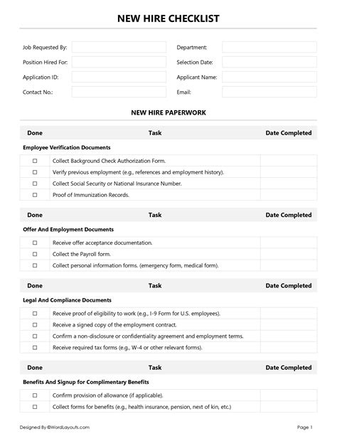 New Hire Checklist Template Word