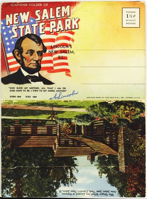 New Salem State Park Picture Guide Book Illinois 1940 Souvenir Postcard Mailing Folder Reader