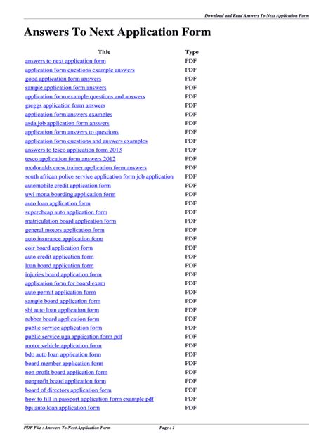 Next Application Form Answers Epub
