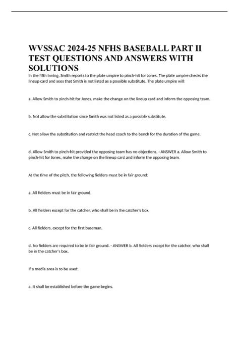 Nfhs Baseball Test And Answers For 2014 Reader