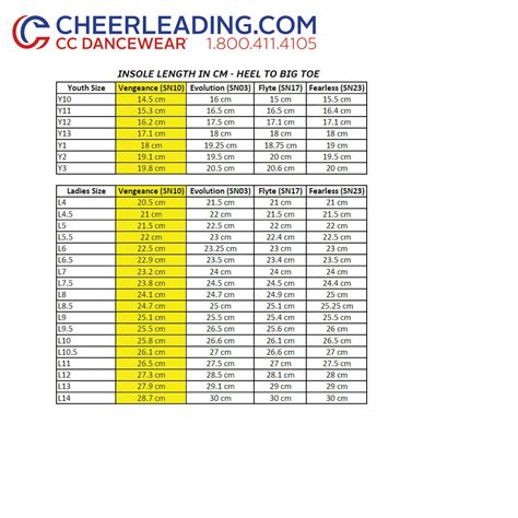 Nfinity Vengeance Size Chart