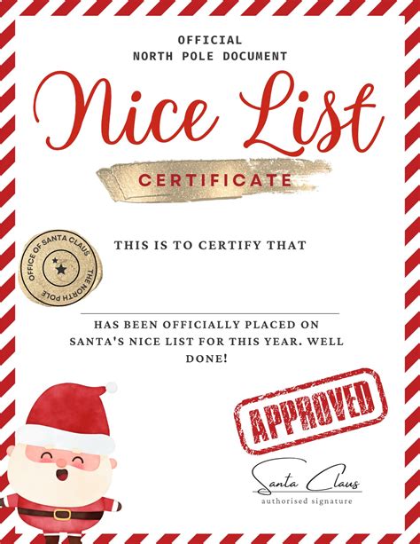 Nice List Certificate Template