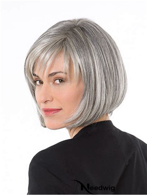 Nice Straight Chin Length Synthetic Grey Wigs