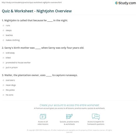 Nightjohn Questions Answers PDF