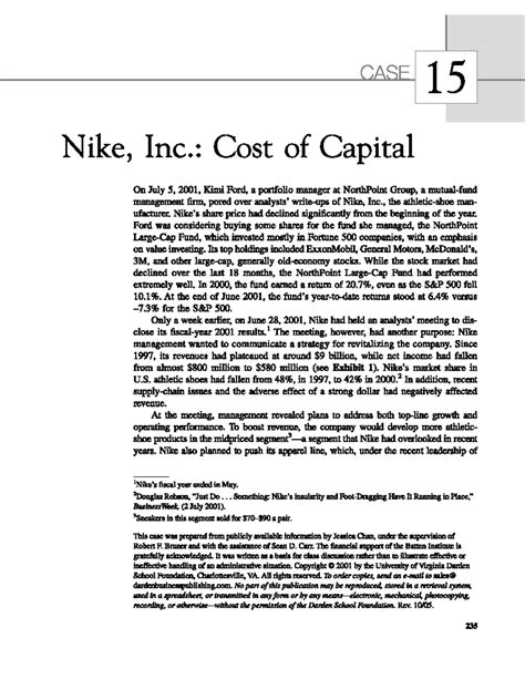 Nike Inc Cost Of Capital Case Solution PDF