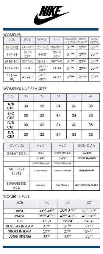 Nike Sports Bra Size Chart