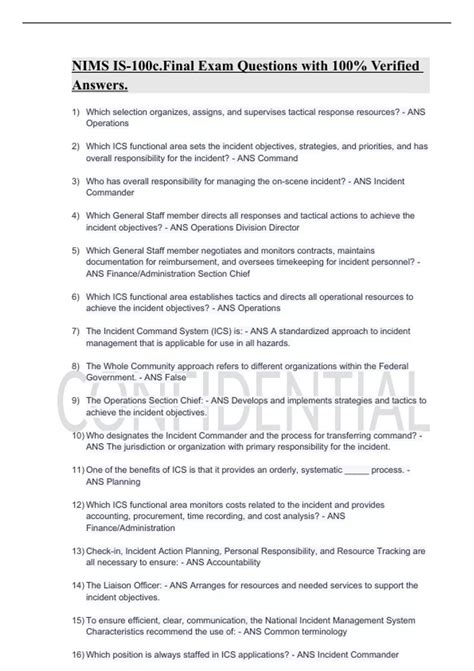 Nims 100 Final Exam Answers 2012 Reader