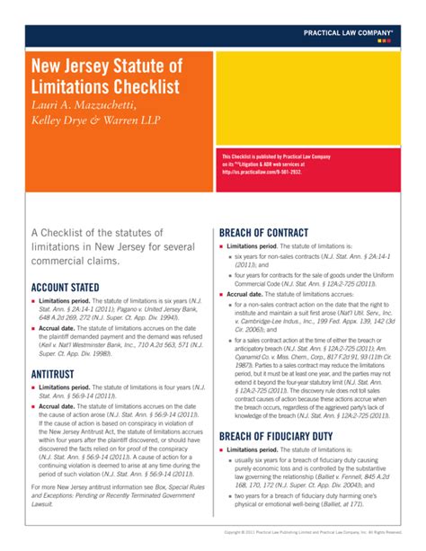 Nj Statute Of Limitations Chart