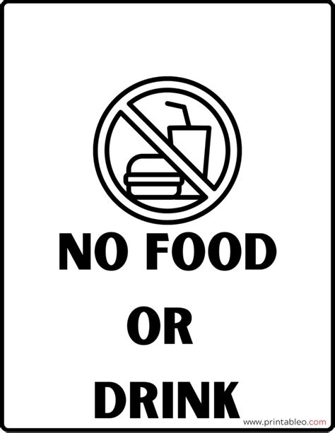 No Food Or Drink Printable Sign