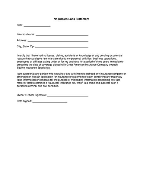 No Known Loss Letter Template